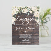 緑の葉の白いバラの木の素朴な婚約 招待状 (スタンド正面)