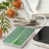 緑の葉の白い線の四角形 キーホルダー (正面右)
