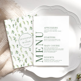 緑の葉の素朴な植物結婚のメニューカード エンクロージャーカード