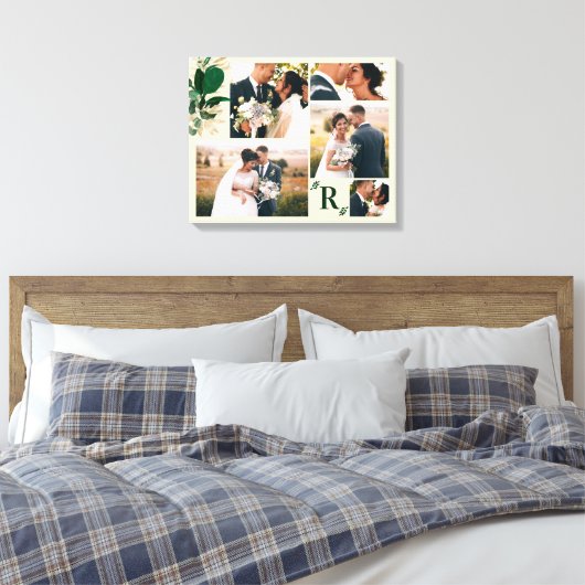 緑の葉の結婚式の日の写真集 キャンバスプリント (インサイチュ (寝室))