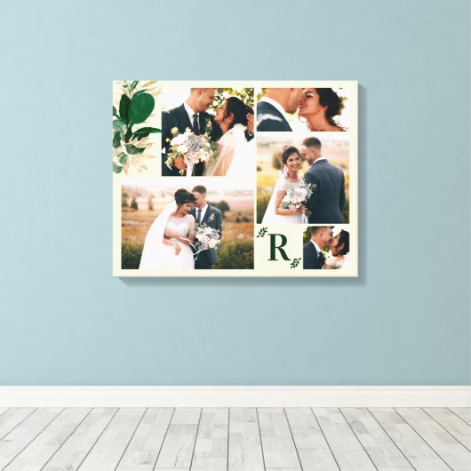 緑の葉の結婚式の日の写真集 キャンバスプリント (インサイチュ (ウッドフロア))