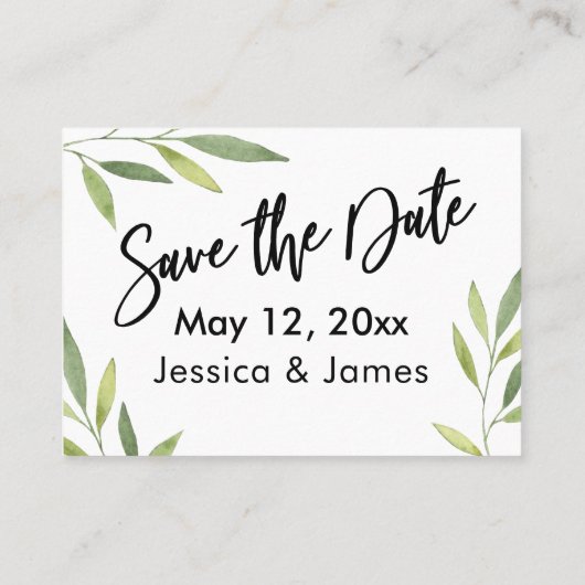 緑の葉の結婚Webサイト、日付カードの保存 名刺 (裏面)