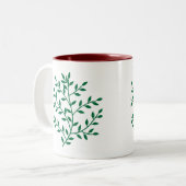 緑の葉の緑のオリーブの枝葉のデコール ツートーンマグカップ (正面左)