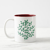 緑の葉の緑のオリーブの枝葉のデコール ツートーンマグカップ (左)