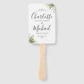 緑の葉の署名スクリプト結婚式 プログラム ハンドファン (正面)