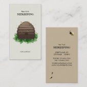 緑の葉の茶色のBeeehive及び蜂 名刺 (正面/裏面)