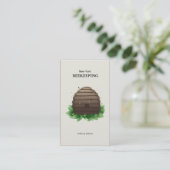 緑の葉の茶色のBeeehive及び蜂 名刺 (スタンド正面)