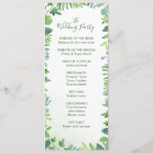 緑の葉の葉の水色の結婚式 プログラム (裏面)