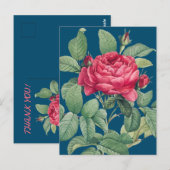 緑の葉の赤いバラの花 THANK YOU ポストカード (正面/裏面)
