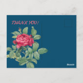 緑の葉の赤いバラの花 THANK YOU ポストカード (裏面)
