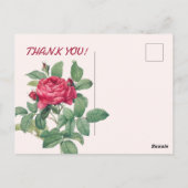 緑の葉の赤いバラの花 THANK YOU ポストカード (裏面)