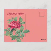 緑の葉の赤いバラの花 THANK YOU ポストカード (裏面)
