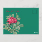 緑の葉の赤いバラの花 THANK YOU ポストカード (裏面)