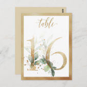 緑の葉の金ゴールドテーブル番号、テーブル16カード ポストカード (正面/裏面)
