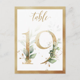 緑の葉の金ゴールドテーブル番号、テーブル19カード ポストカード