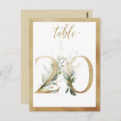 緑の葉の金ゴールドテーブル番号、テーブル20カード ポストカード (正面/裏面)