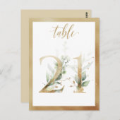 緑の葉の金ゴールドテーブル番号、テーブル21カード ポストカード (正面/裏面)