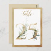 緑の葉の金ゴールドテーブル番号、テーブル25カード ポストカード (正面/裏面)