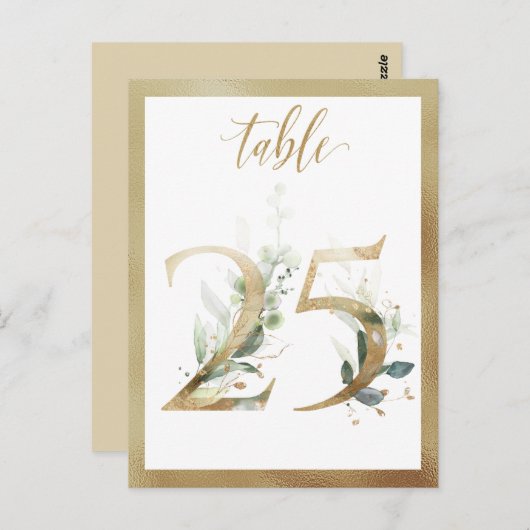 緑の葉の金ゴールドテーブル番号、テーブル25カード ポストカード (正面/裏面)