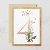 緑の葉の金ゴールドテーブル番号、テーブル4カード ポストカード (正面/裏面)