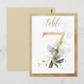 緑の葉の金ゴールドテーブル番号、テーブル7カード ポストカード (正面/裏面)