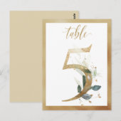 緑の葉の金ゴールドテーブル番号、表5カード ポストカード (正面/裏面)