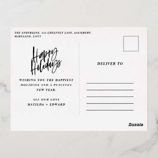 緑の葉の非エレガントフォトフォイルの休日のポスト 箔シーズンポストカード (裏面)