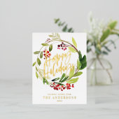 緑の葉の非エレガントフォトフォイルの休日のポスト 箔シーズンポストカード (立ち正面)