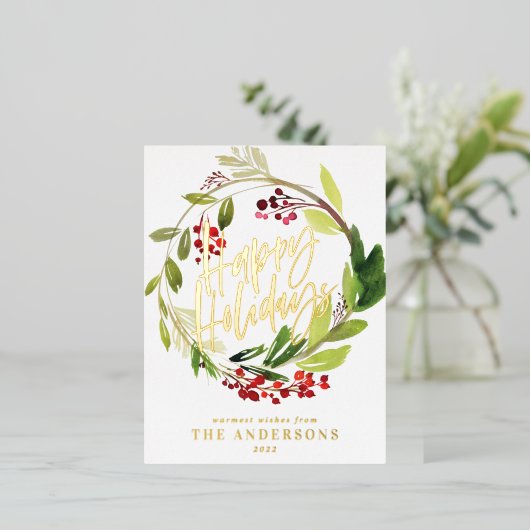 緑の葉の非エレガントフォトフォイルの休日のポスト 箔シーズンポストカード (立ち正面)