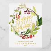 緑の葉の非エレガントフォトフォイルの休日のポスト 箔シーズンポストカード (正面)