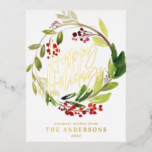 緑の葉の非エレガントフォトフォイルの休日のポスト 箔シーズンポストカード (正面)