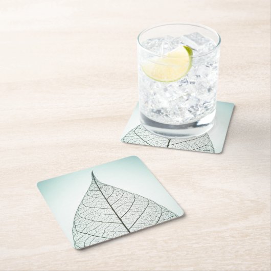 緑の葉の骨組 スクエアペーパーコースター (インサイチュ)