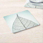 緑の葉の骨組 スクエアペーパーコースター (アングル)