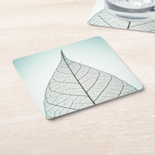 緑の葉の骨組 スクエアペーパーコースター (アングル)