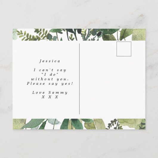 緑の葉はメイド・オブ・オーナー（花嫁付き添い人） 案内ポストカード (裏面)