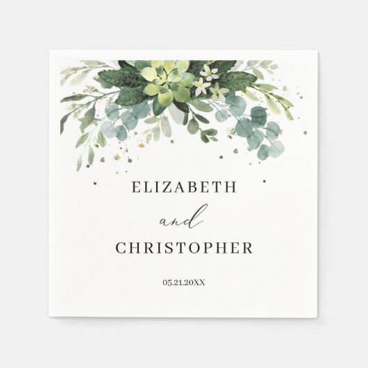 緑の葉は多肉質結婚のナプキンズボホ スタンダードカクテルナプキン (正面)