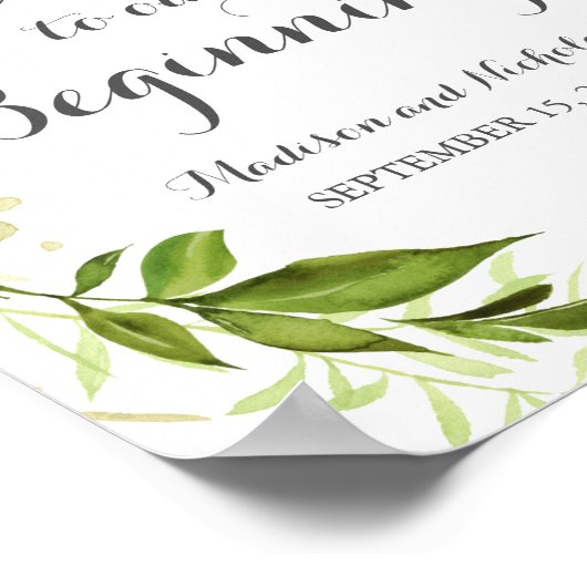 緑の葉は私たちの始まりの兆候へようこそ素朴。 ポスター (角)