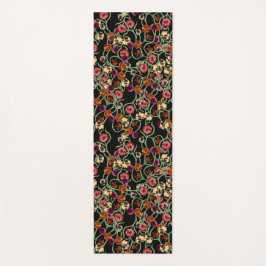 緑の葉を持つ明るい花柄 ヨガマット