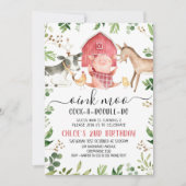 緑の葉を育てる農家の動物2歳の誕生日 招待状 (正面)