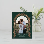 緑の葉アーチガーランドフォトバラ金ゴールド 箔シーズンポストカード (立ち正面)