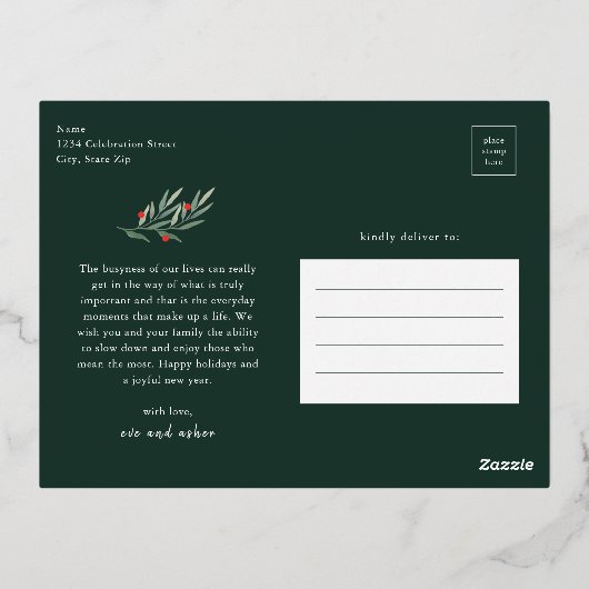 緑の葉アーチガーランドフォトバラ金ゴールド 箔シーズンポストカード (裏面)