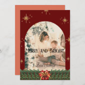 緑の葉アーチ写真トレンディーメリークリスマス シーズンカード (正面/裏面)