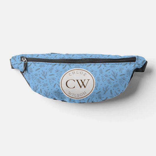 緑の葉イニシャルイラストレーションパターン ファニーパック (レイダウン)