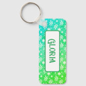 緑の葉キーチェーン上の白 キーホルダー (正面)