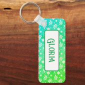 緑の葉キーチェーン上の白 キーホルダー (正面)