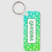 緑の葉キーチェーン上の白 キーホルダー (正面)