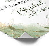 緑の葉グリーン金ゴールドブライダルシャワーへようこそ ポスター (角)