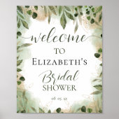 緑の葉グリーン金ゴールドブライダルシャワーへようこそ ポスター (正面)