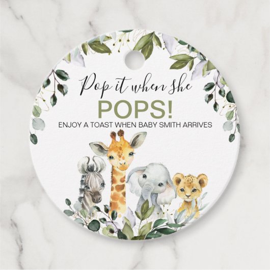 緑の葉サファリの赤ちゃんシャワーポップ・アートのit フェイバータグ (正面)
