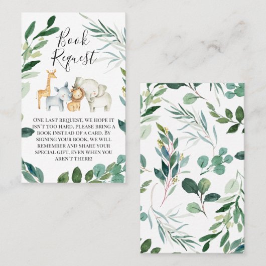 緑の葉サファリ動物のブックリクエストの挿入 名刺 (正面/裏面)